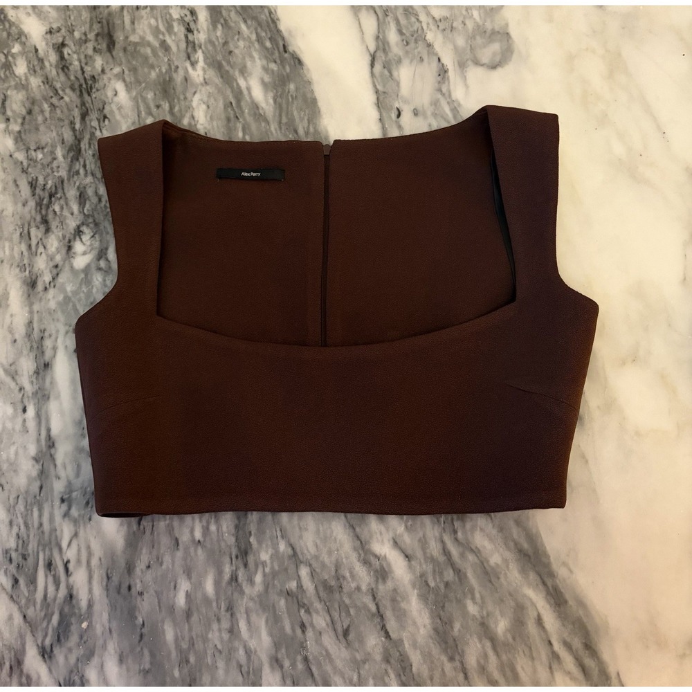 Alex Perry Rae Cropped Crepe Top Brown Size 8 - Picture 7 of 12